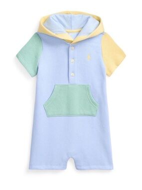 Ralph Lauren Baby Boys Color Blocked Fleece Hooded Shortall Size 6 Months